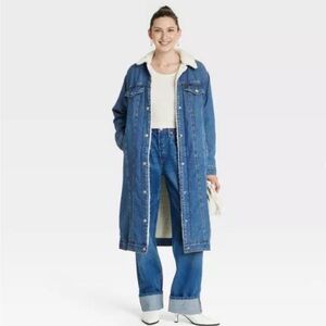Universal Thread faux shearling long denim trucker jacket